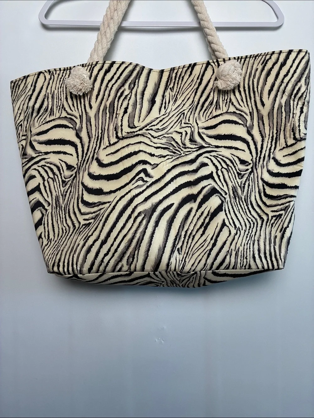 Zebra Print Beach Tote Bag - Black & Cream